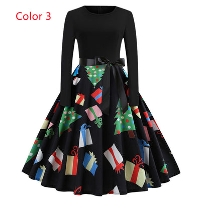 Retro Printed Christmas Dress