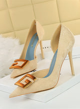 Shallow Pointed Square Buckle High Heels