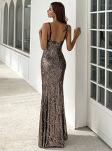 V-neck Sleeveless Sequined Striped Sling Dress