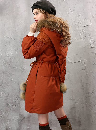 Fur Hooded Winter Jacket For Women Lantern Sleeve