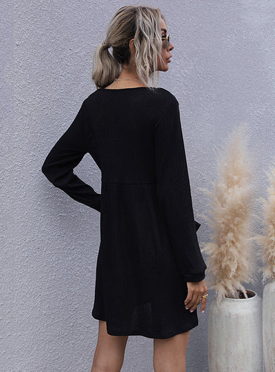 Loose Long-sleeved Slim V-neck Knitted Dress
