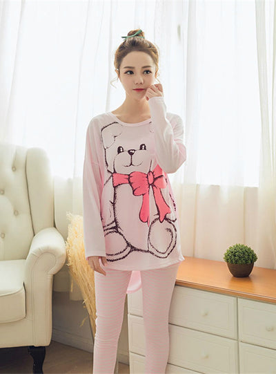 Bear printing Long sleeved Long trousers Pajamas Sets 