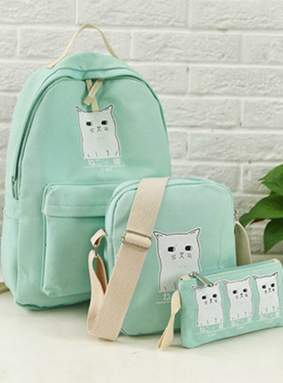 Women Backpack Cat Printing Canvas School Bags