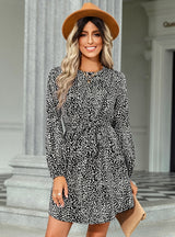 Lace-up Round Neck Leopard Print Dress