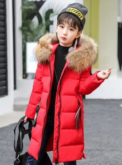 Winter Children Thicken Hooded Natural Fur Collar Coat 