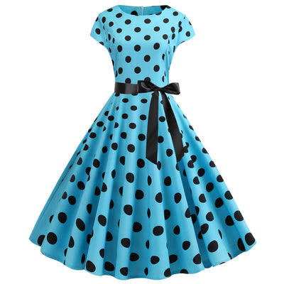 Women Dot Print Dress With Belt