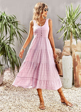 Strap U-neck Solid Color Dress