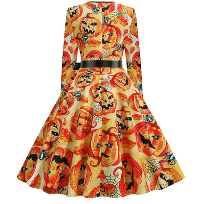 Long Sleeve V-neck Print Dress