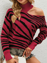 Women High Neck Pullover Tiger Sweater