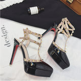 Pointed Waterproof Platform Rivet Thin High Heel