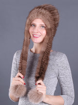 Mink Wool Woven Hat Ladies Mink Ear Hat