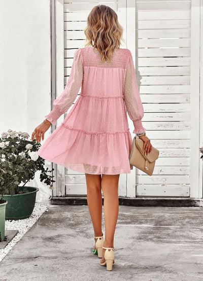 Round Neck Jacquard Long Sleeve Dress