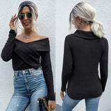 Slim Solid Color V-neck Long Sleeve T-shirt
