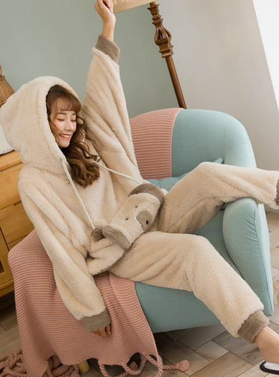 Winter Pink Long Sleeve Pocket Nightwear Suit