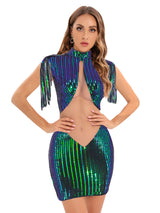 Sexy Perspective Mesh Stitching Sequined Dress