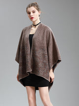 Women's Split Napped Jacquard Shawl Long Knit