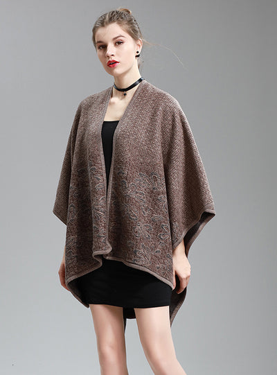Women's Split Napped Jacquard Shawl Long Knit