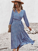 Long Sleeve Print V-neck Dress