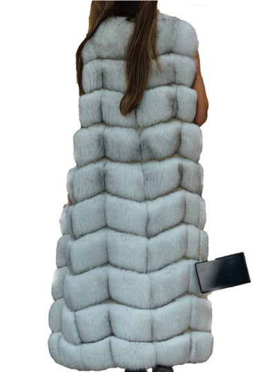 Ladies' Extended Fox Fur Vest Medium Long Coat