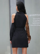 Cardigan Lapel Leopard Print Shirt Dress
