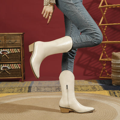 Retro Side Zipper Center Tube Pointed Rider Boots