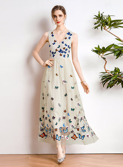 Lace Heavy Embroidery V-neck Dress