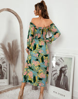 One-shoulder Long Sleeve Print Dress
