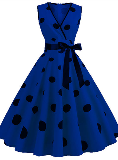 V-neck Retro Polka Dot Short Sleeves Dress