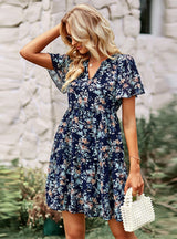 V-neck Chiffon Printed Dress