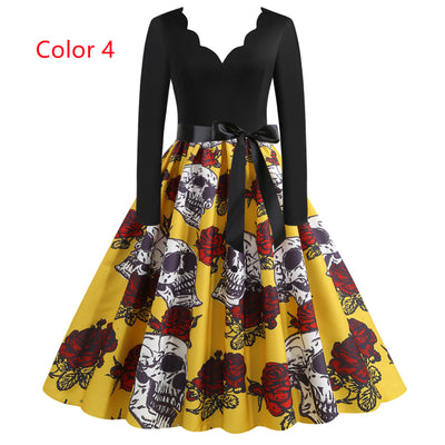 Slim Skull Print Big Swing Dress