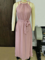 Pink Chiffon Halter Sleeveless Dress