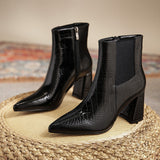 Pointed Patent Leather High Heel Knitted Boots