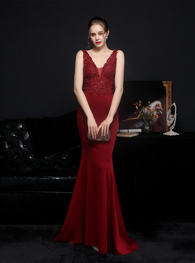 Mermaid V-neck Appliques Beading Party Dress