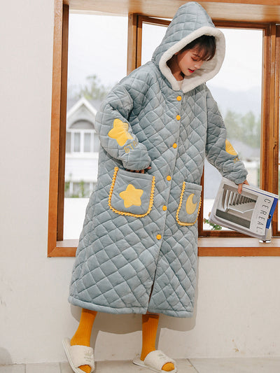 Green Star Moon Thickened Cashmere Three-Layer Cotton-Padded