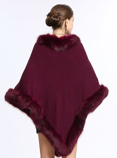 Fox Like Fur Collar Round Pullover Sweater Cape Shawl