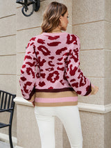 Loose Color Leopard Print Lantern Sleeve Sweater
