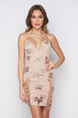 V-neck Backless Strap Sequined Dress