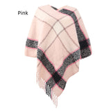 Contrasting Striped Cloak Fringed Scarf Shawl