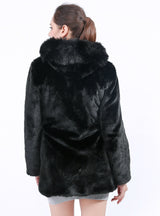 Women's Faux Fur Mink Coat Hooded Medium Long