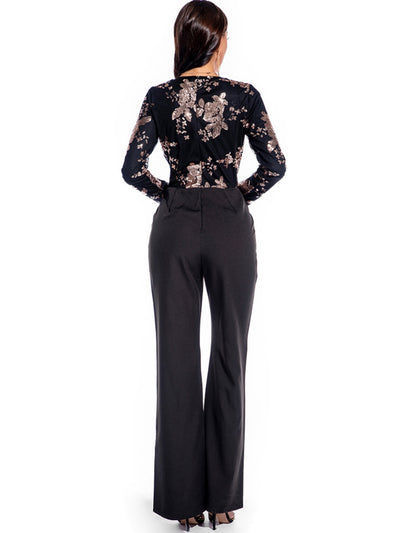 Retro Long-sleeved Sequined Jumpsuit