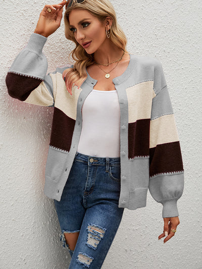 Loose Striped Color Matching Coat Knitted Cardigan