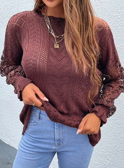 Lace Stitching Knitted Hollow Sweater