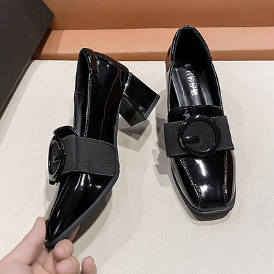 Soft Patent Leather Thick Heel Small Leather Shoes