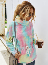 High Neck Contrast Tie-dyeing Top