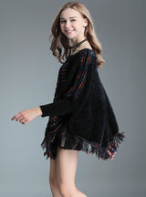 Cape Bat Shirt Pullover Padded Fringed Sweater