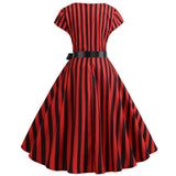 Striped Waist Big Swing Print Dress