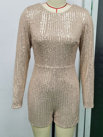 Sexy Long-sleeved Short Sequined Jumpsuit