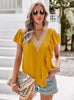 V-neck Ruffled Top Short Sleeve Shirt