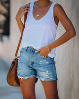 Slim Perforated and Hemmed Denim Shorts