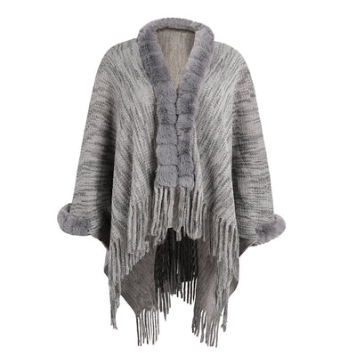Fringe Shawl Fur Collar Cardigan Coat